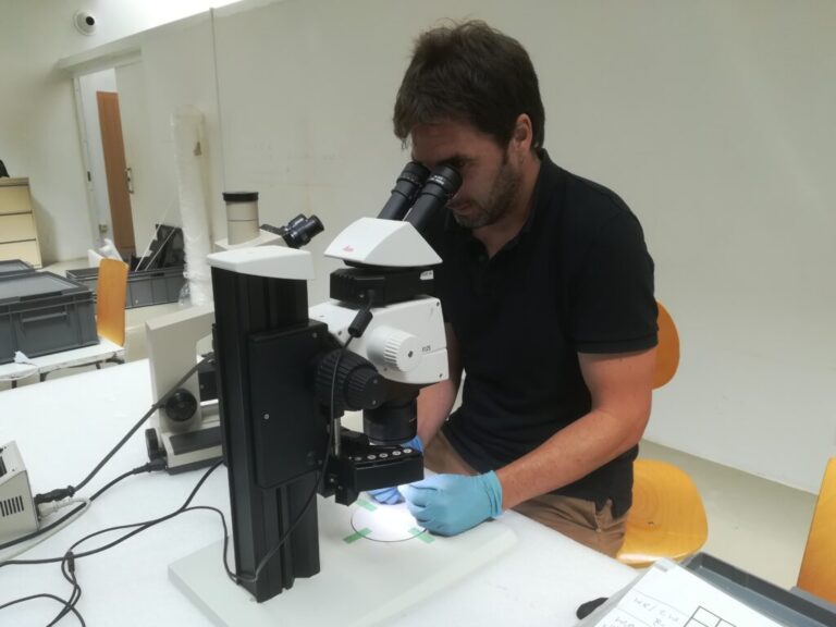 David Cuenca Solana mirando por microscopio.