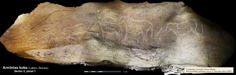 Calco sobre mosaico de las figuras de caballos