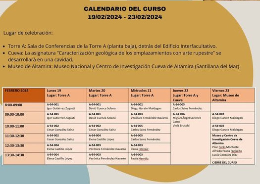 calendario del curso